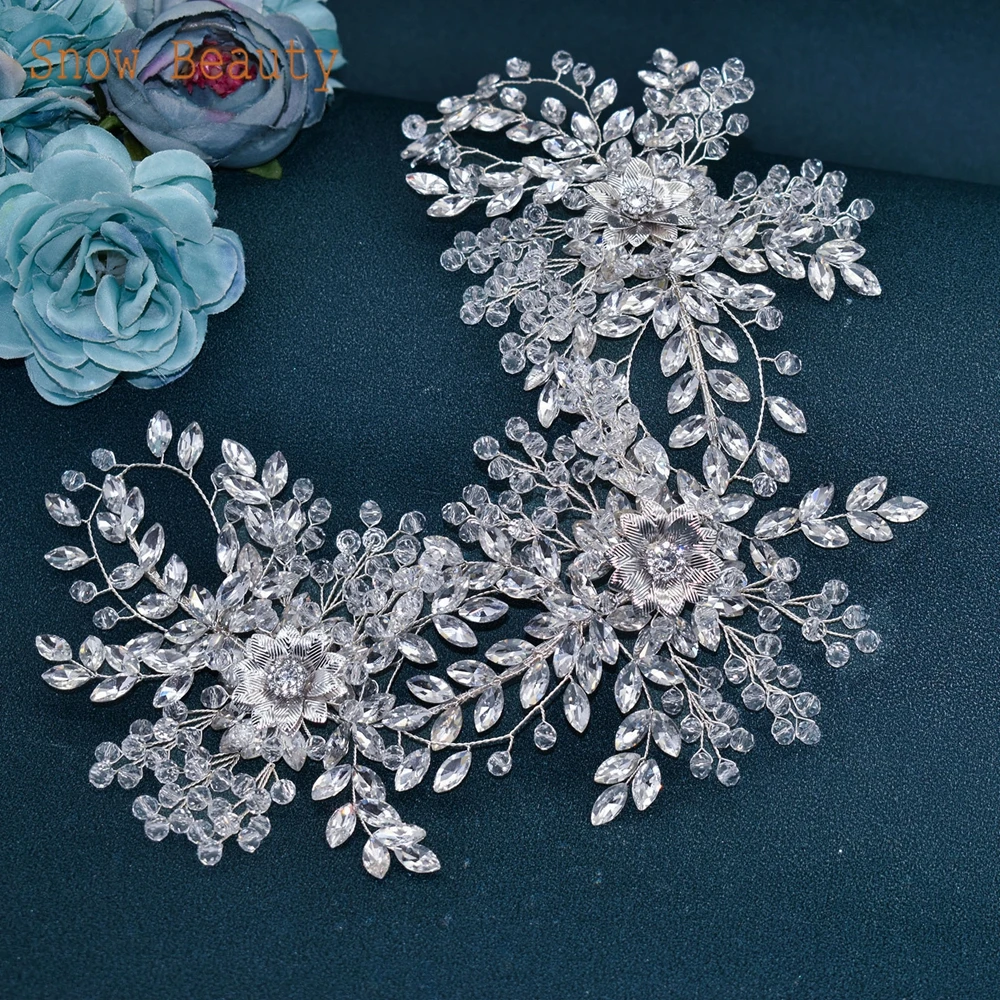 DZ094 Bridal Headband Handmade Flower Headband Crystal Wedding Hair Accessories Rhinestone Bridal Crown Elegant Women Headwear