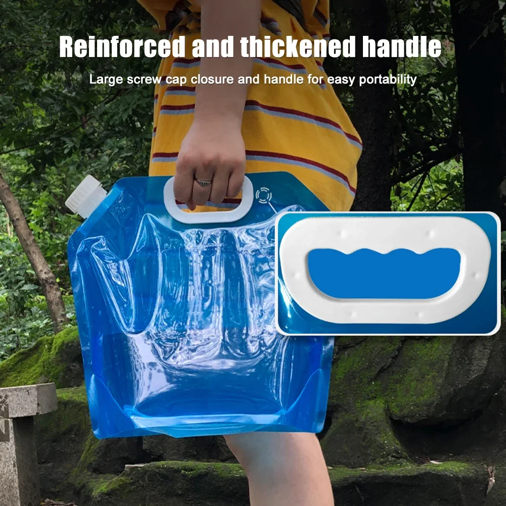 5/10L Outdoor Camping Water Storage Bag Foldable Car Water Bag No Leakage Portable Container with Faucet Clear Pouch