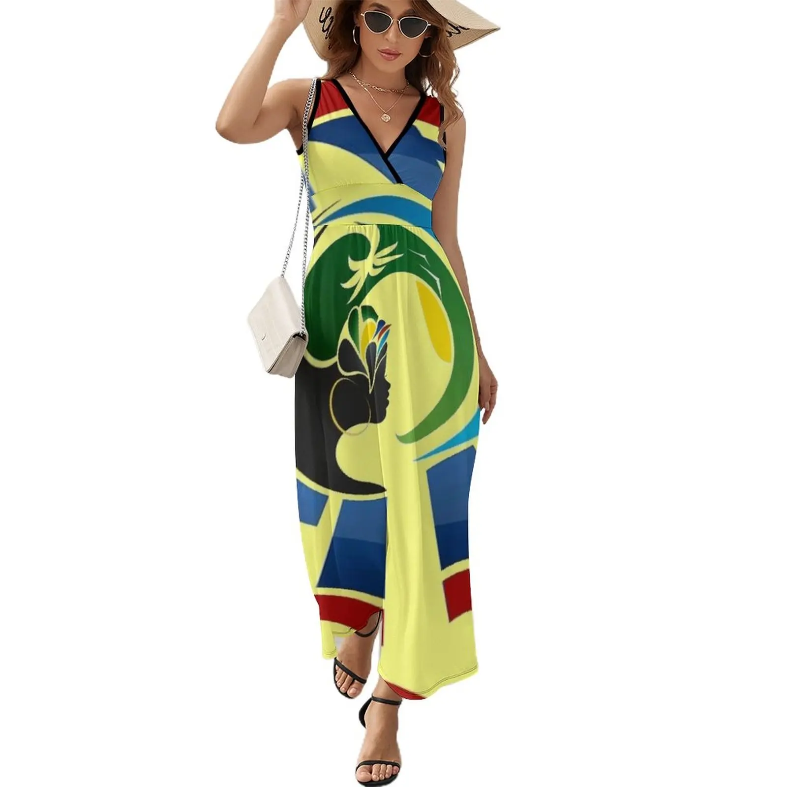 

HAITI : Ultra-modern Travel Advertising Logo Print Sleeveless Dress women long dresses clothes for women
