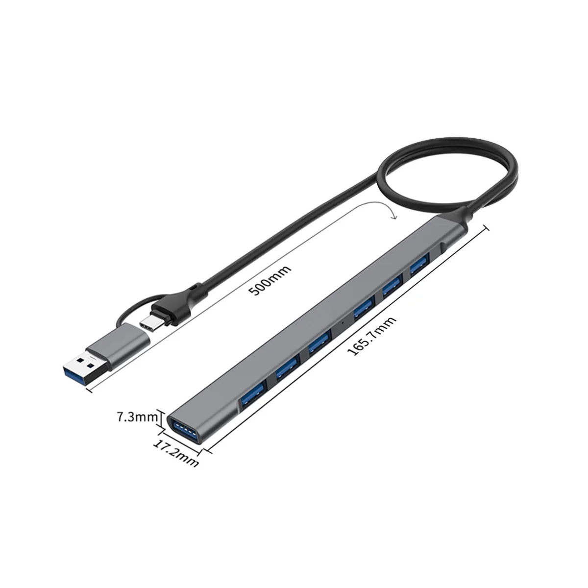 

7-портовый фонарь, тонкий мини-фонарь 2 в 1 (фонарь + USB 3,0) к USB 2.0X6 + USB 3.0X1 5 Гбит/с, быстрая передача USB3.0 Hub