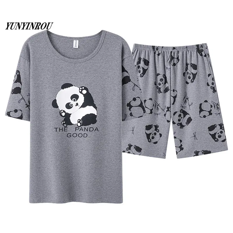 

Summer Size 4XL Cartoon Panda Big Boys Pyjamas Knitted Men's Pajamas Sets Sleepwear Pyjamas Nightwear Suits Pijamas Loungewear