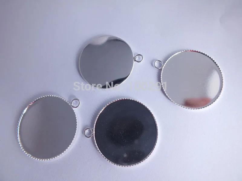 

200pcs 30mm bright silver plated copper round pendant tray, tray base/settings