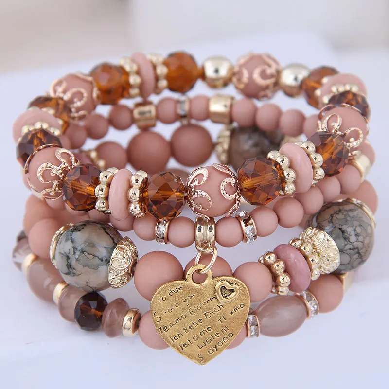 Heart Bead Bracelet For Women Fashion Accessories Antique Tassel Multilayer Mixed Color Beaded Bracelet Set Bohemia fashion bracelet fashion jewelry