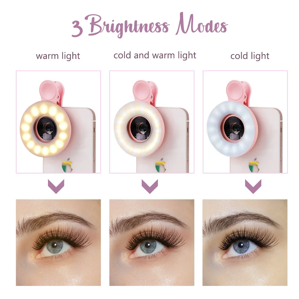 모바일용 새 렌즈 15배율 필링 링 라이트 셀카 라이브 램프 카메라 렌즈 LED 유니버설 플래시 스마트폰 휴대용 라이트 클립 포함