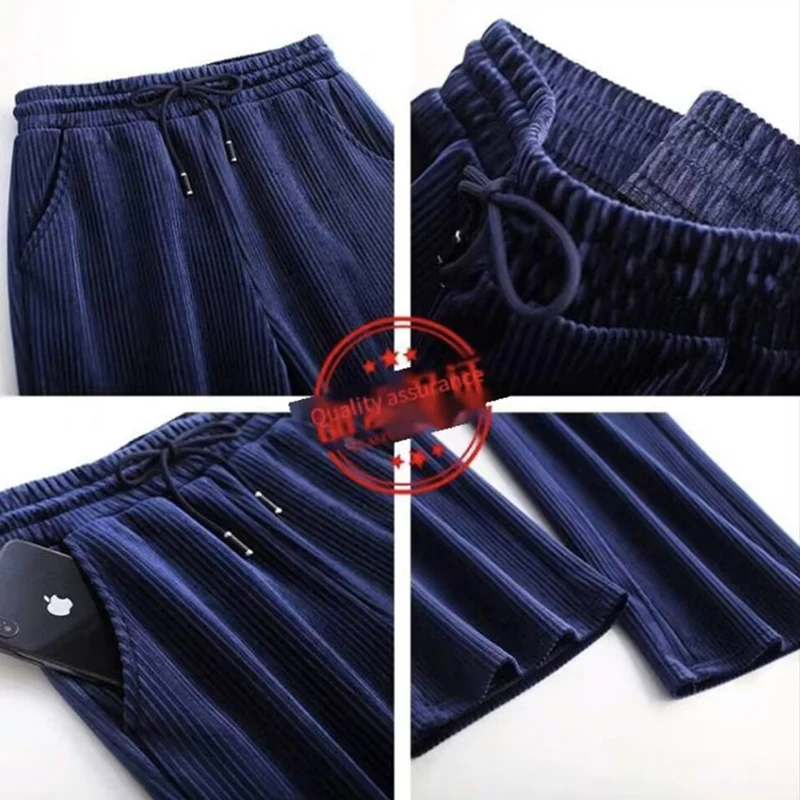 2023 Corduroy Baggy Pants Women Autumn Winter New Arrival Wide Leg Pants Elastic Waist Straight Trousers Solid Casual Pantalones
