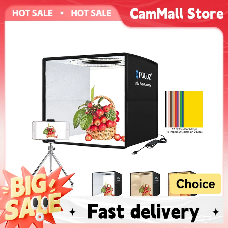 PULUZ 25cm Folding Portable High 97 CRI Ring Light Photo Lighting Studio Shooting Tent Box with 12 Colors Backdrops