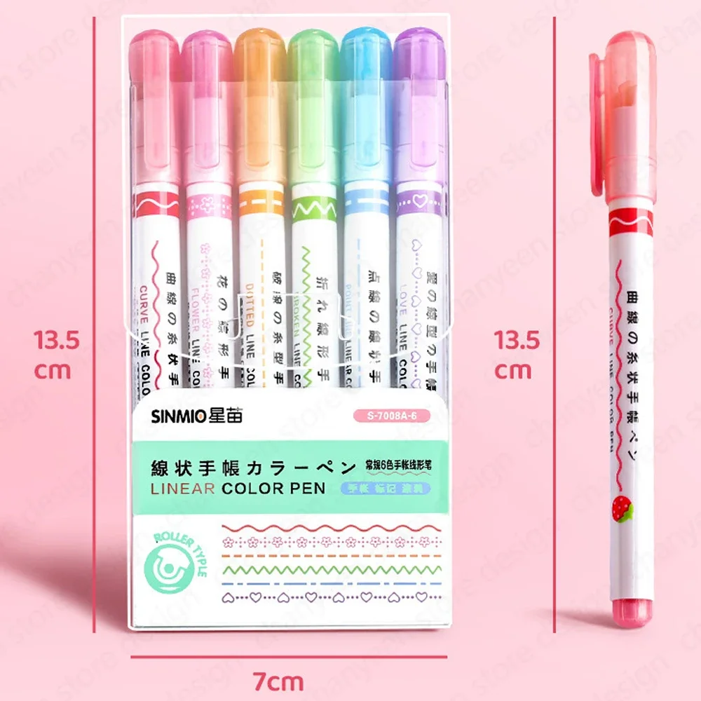 Kawaii Flower Line Shape Highlighter Pen Roller Tip Curve Liner Marker Stationery Back To School Office Supplies Gifts 6Pcs/Set highlighter marker,highlighter pen,marker pen