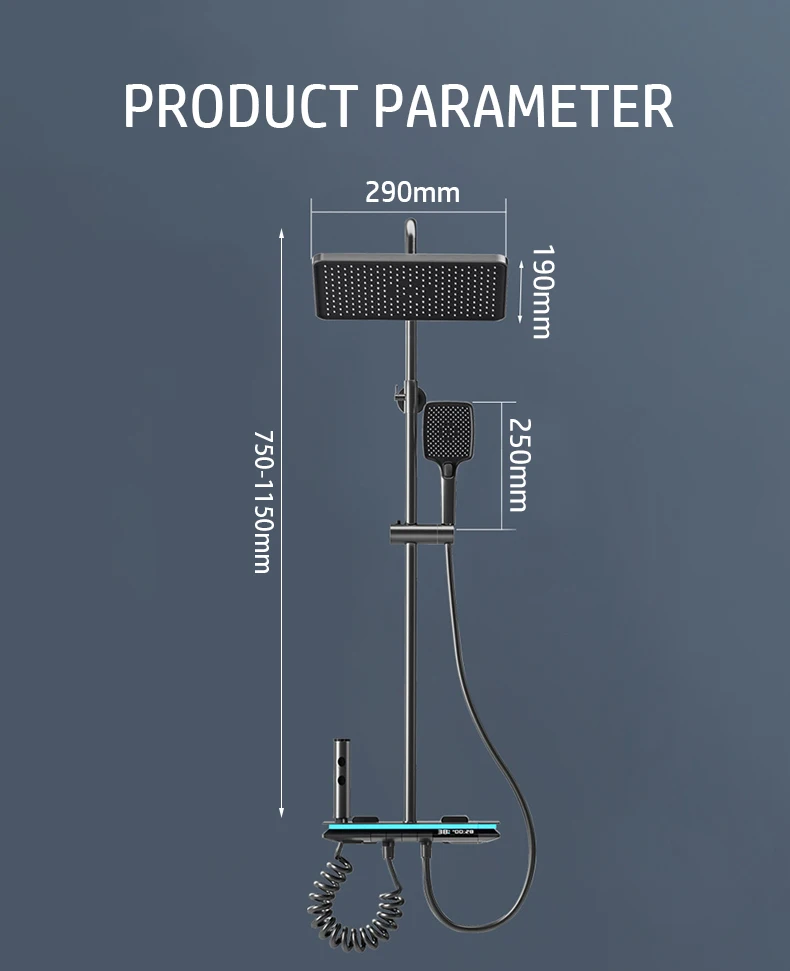 Description Picture 5 of itemMixer Shower Bath Faucet Bathroom Hot Cold LED Digital Thermostatic Shower System Bathtub Wall Mount Rainfall Atmosphere Tap Set
