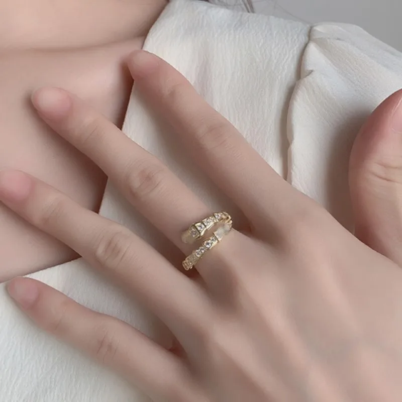 Vintage Shiny Inlaid Zircon Snake Ring for Women Classic Simple Punk Animal Ring Jewelry Accessories 4