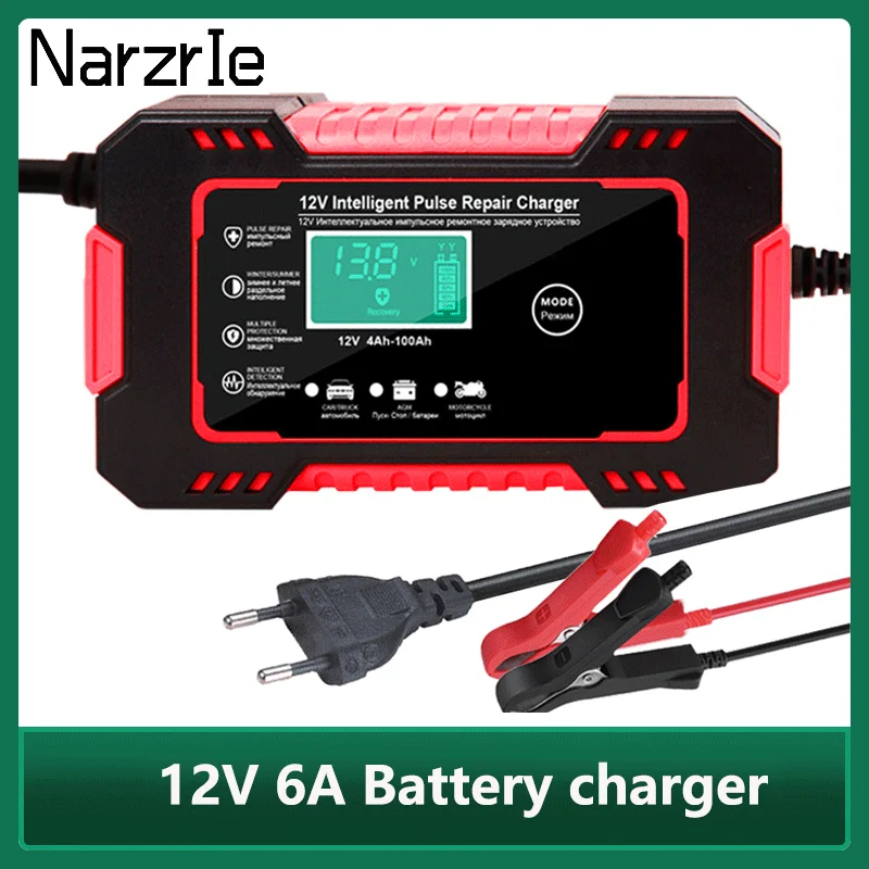 Motorcycle Car Battery Charger 12v 6a Intelligent Automatic Fast Power