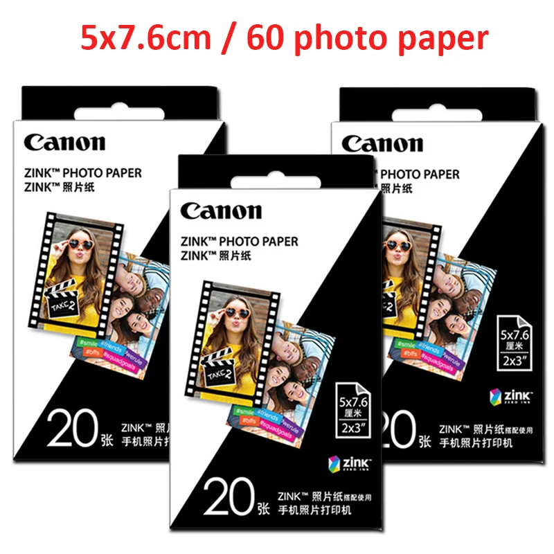 

20/40/60 Sheets 2x3 inch(5x7.6 cm) ZP 2030 self-adhesive Photo Paper 5 x 7.6 cm for Original Canon PV 123 Mini Photo Printer
