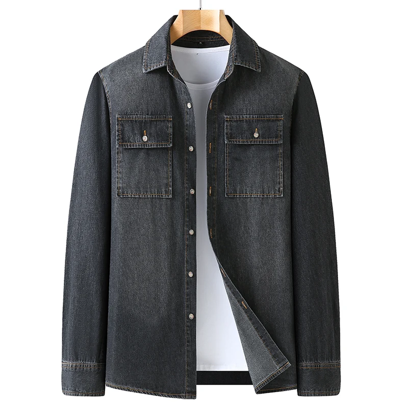 Autumn Cotton Denim Shirts Men Slim Fit Smart Casual Solid Color Long Sleeve Mens Jeans Shirt Fashion Male Shirt 2265 denim shirt long sleeved shirt