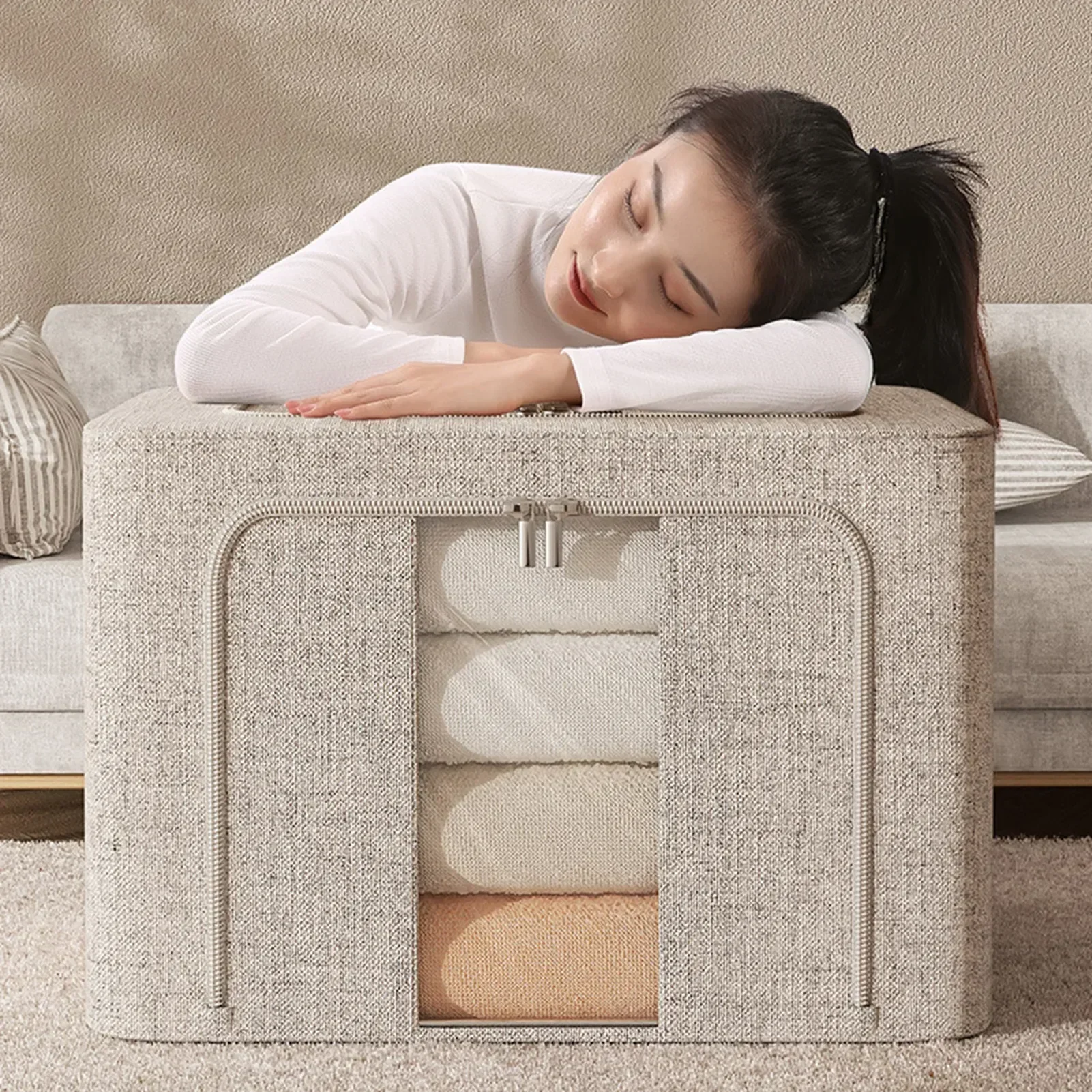 

Foldable Frame Clear Blankets With Durable Containers And Comforters Box Carrying Windows Metal Storage Handles Clothing for