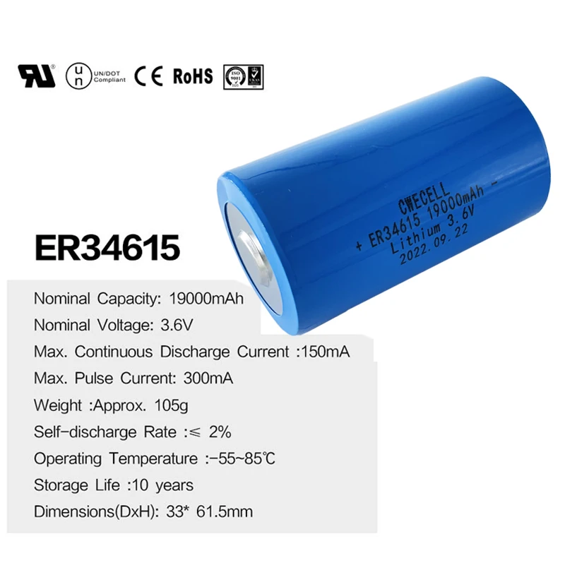 2PCS ER34615 34615 3.6V Lithium Battery D Size Battery Unrechargeablee  Lithium Battery LS34615 19000mAh Li-SOCl2 Batterie