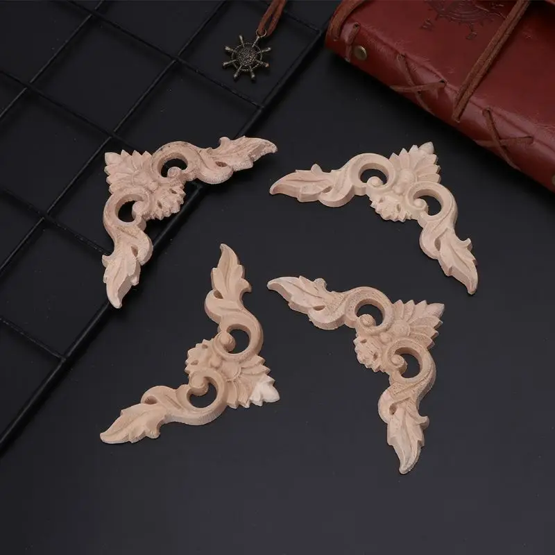 4 개/대 나무 조각 코너 꽃 Onlay Applique 도색되지 않은 프레임 찬장 캐빈 Dropship