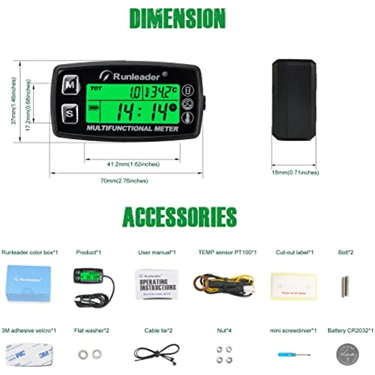 NInE-ROnG Full-View Digital LCD Engine Thermometer Temperature Gauge  Over-Temperature Alert Battery Replacement for Motorcycle Scooter Dirt Bike  ATV