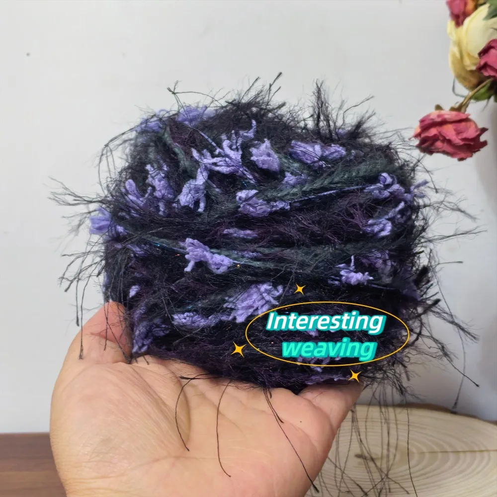 100g 다크 나이트 퍼플 아이리스 핸드 믹스드 원사, 모조 마튼 긴털 나비 원사, 크로셰 스카프, 모자, 가방