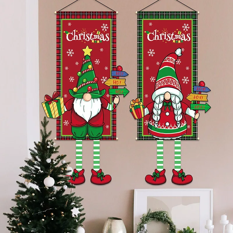 Christmas Hanging Flags Cloth Banner Porch Door Wall Cartoon Printed Flags Poster Home Living Room Xmas Indoor Outdoor Supplies