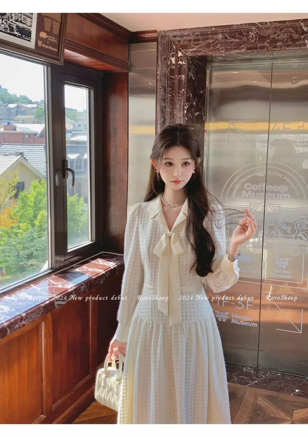 Elegant Vintage Lapel Midi Dresses for Women Bow Long Sleeve Birthday Party Dress A-line Autumn New Korean Fashion Vestido Mujer