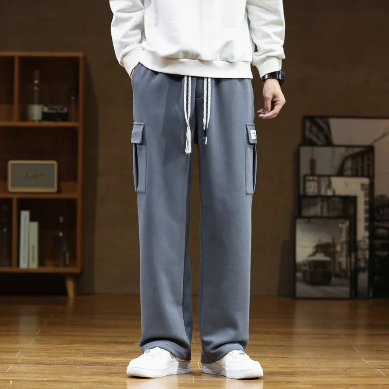 Autumn Sweatpants Men Casual Track Pant Male Multi-Pockets Drawstring Cotton Loose Straight Trousers Large Size 6XL 7XL 8XL sport jogging trousers fleece sweatpants fashion pants men casual pants