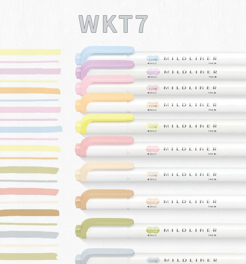 5/10/25pcs New Japan WKT7 Highlighter Markers Double Ended Twin Tip Highlighter Set School Pastel Light Color (5C RC NC)