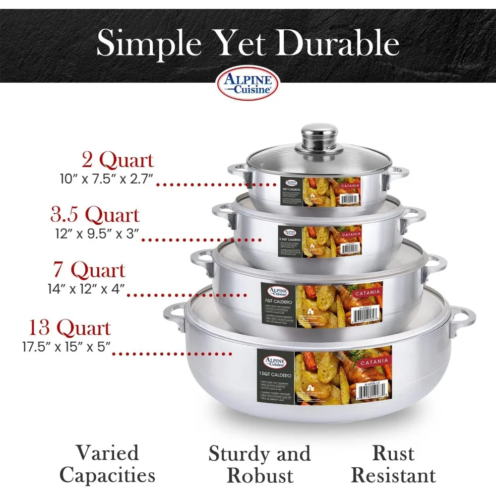 8 Piece Set Aluminum Caldero Stock Pot with Glass Lid, Commercial Grade Cooking Dutch Oven，Glass Lid
