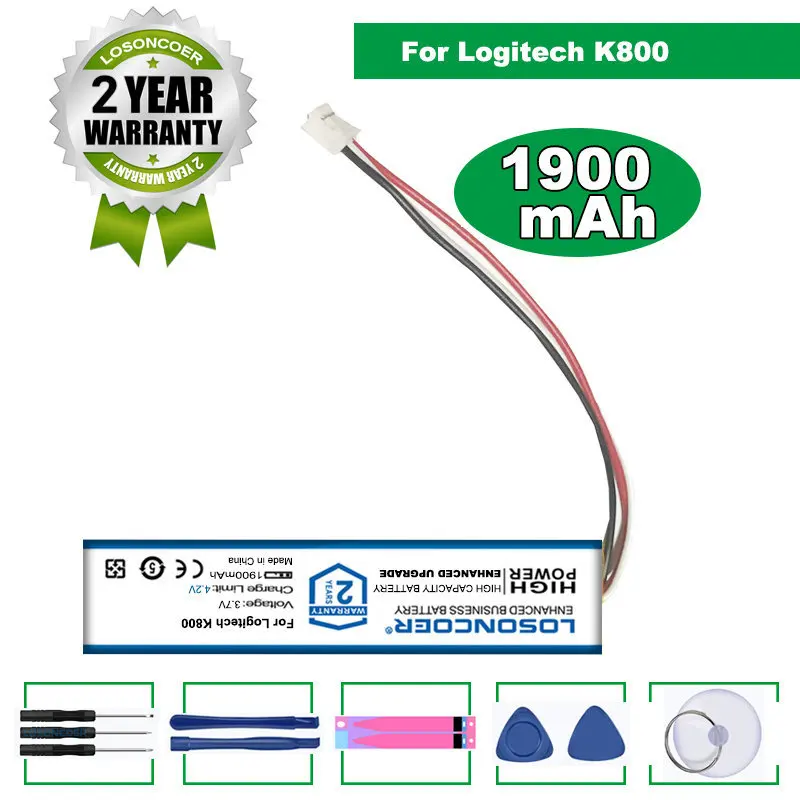 2022 Losoncoer 1900mah 802085p For Logitech K800 Keyboard Battery
