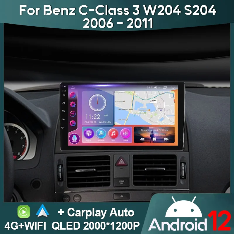 

MAMSM Car Radio For Benz C-Class 3 W204 S204 2006 - 2011 Android 12 Multimedia Video Player GPS 4G Carplay Autoradio 2K QLED DSP