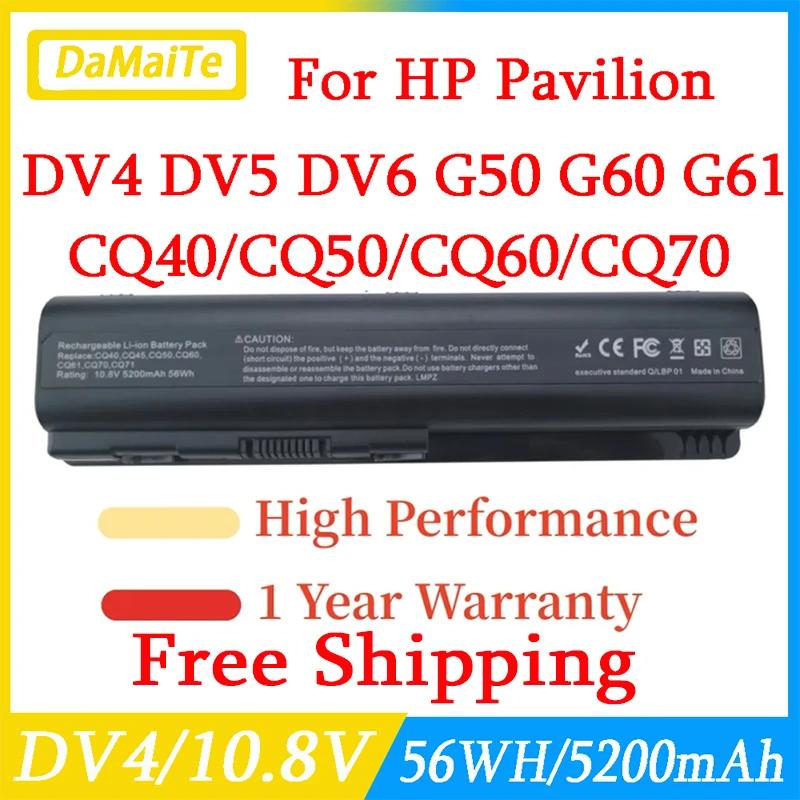 Bateria do Portátil para o Pavilhão de hp Dv4 Dv5 Dv6 G50 G60 G61 G70 G71 484170001 484172-001 Cq40 Cq45 Cq50 Cq60 Cq61 Cq70 Cq71
