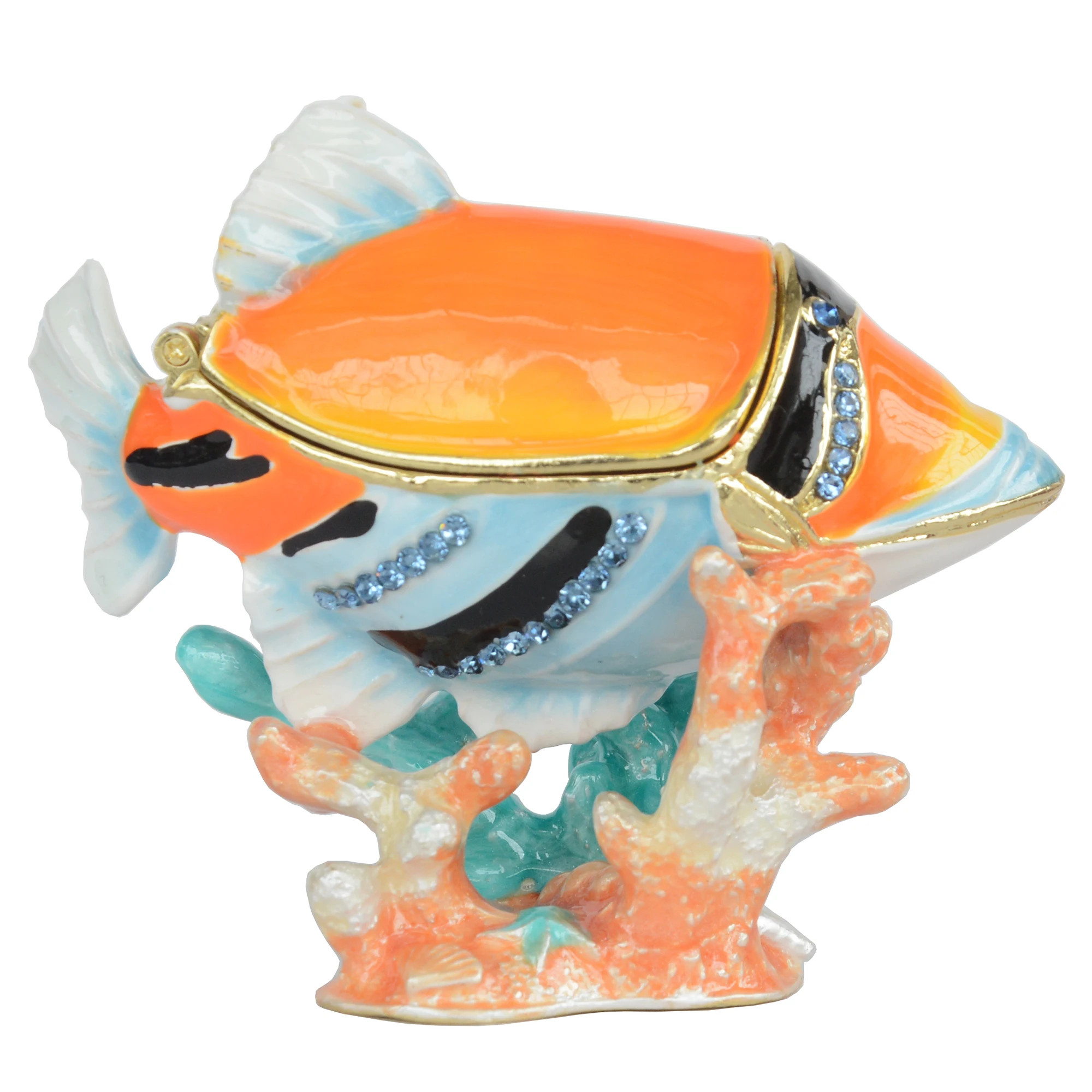 Bejeweled Enameled Triggerfish Fish Trinket Jewellery Box Nautical Home Decoration Novelty Gift Ring Earring Holder
