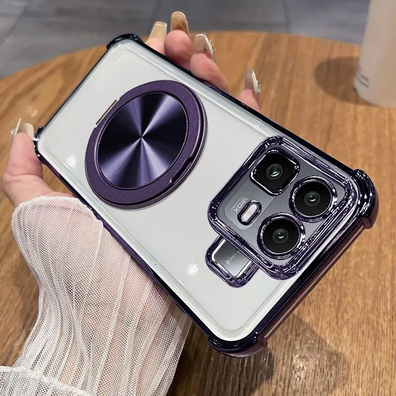 Deluxe Transparent Soft Silicone Phone Cover with 360° Rotating Stand and Shockproof Bumper