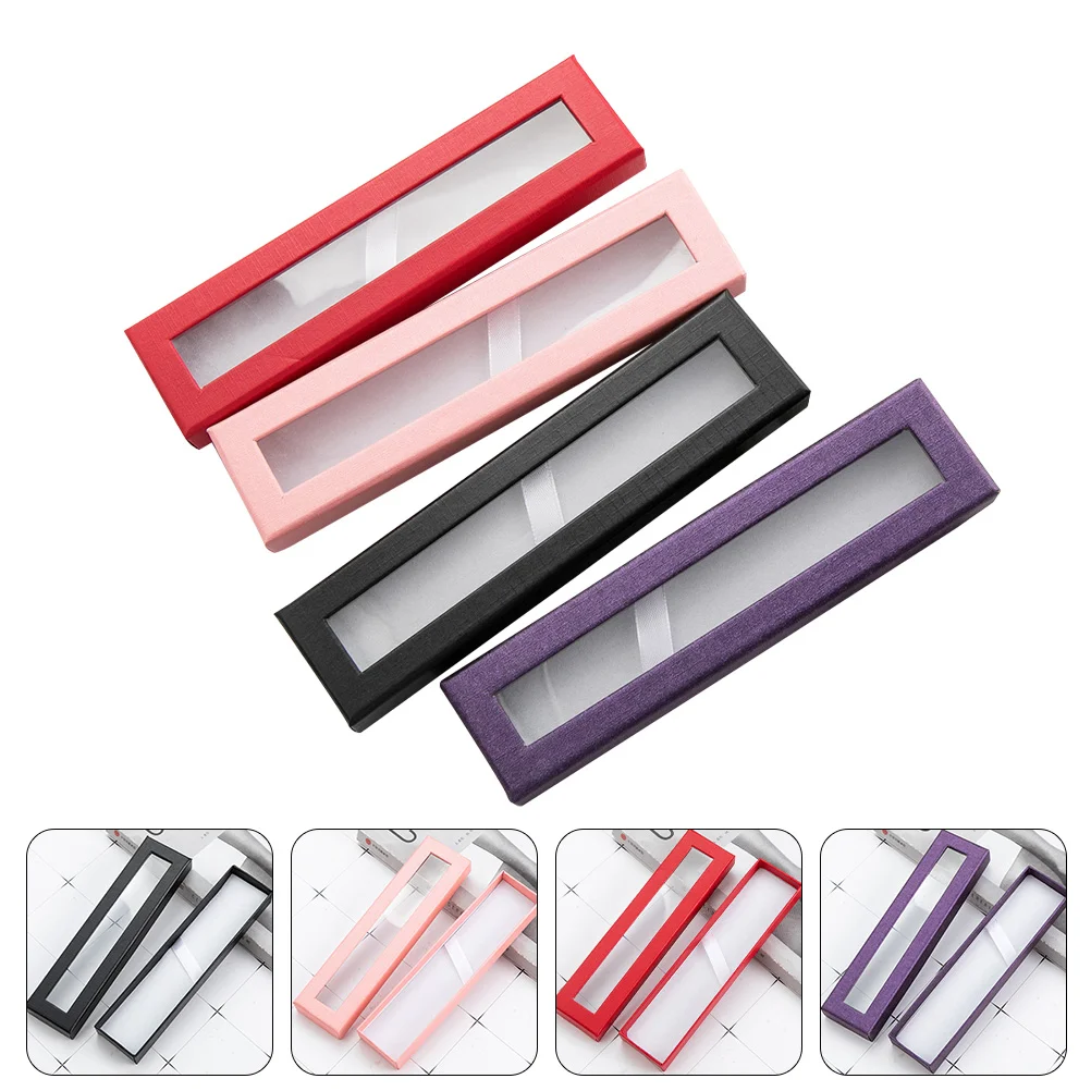 

4Pcs Opening Window Pen Box Pen Storage Case Elegant Paper Pen Organizing Box