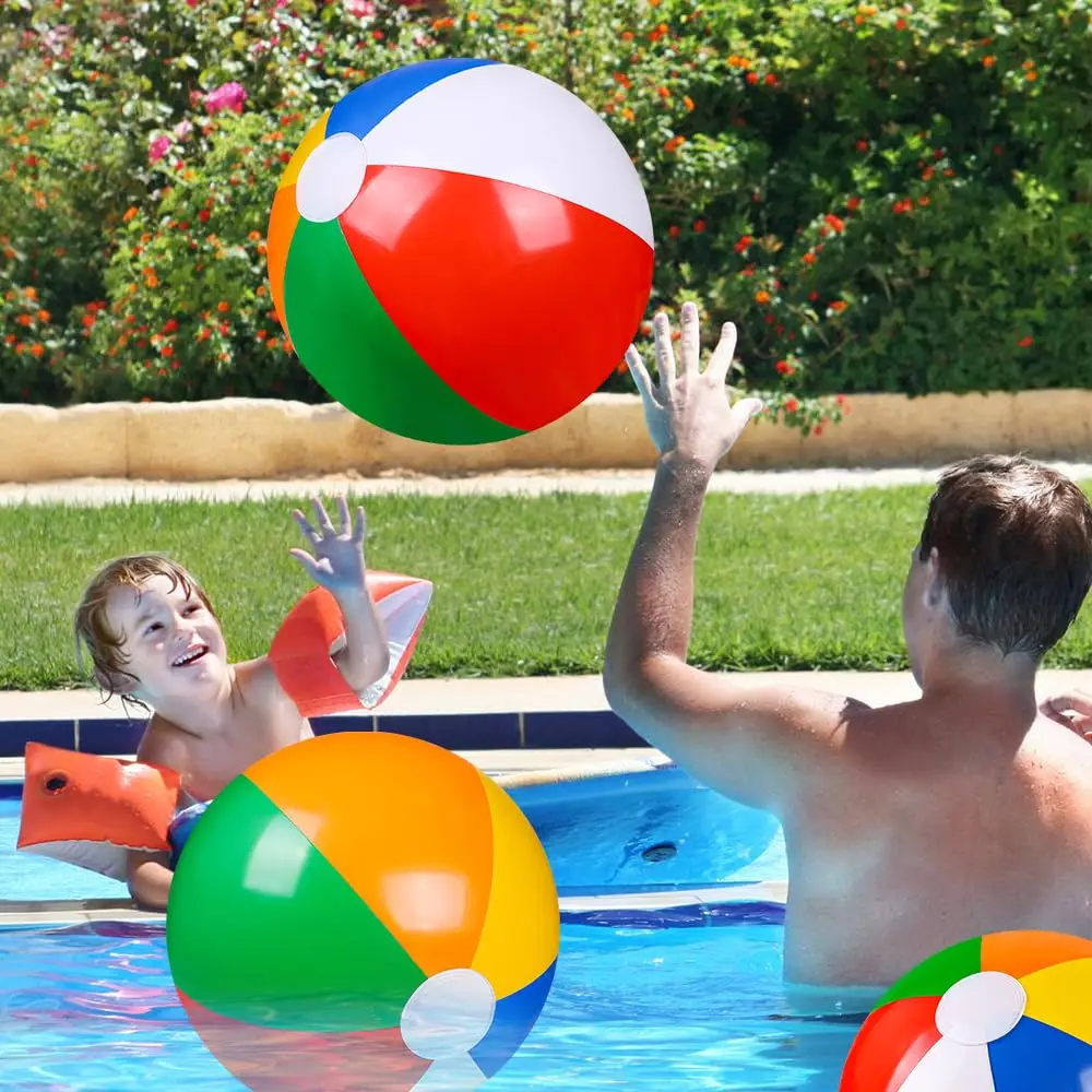 Rainbow Beach Balls With Air Pump Rainbow Inflatable Swimming Pool Water Games Toys for Kids Summer Beach Party Supplies Decor 3