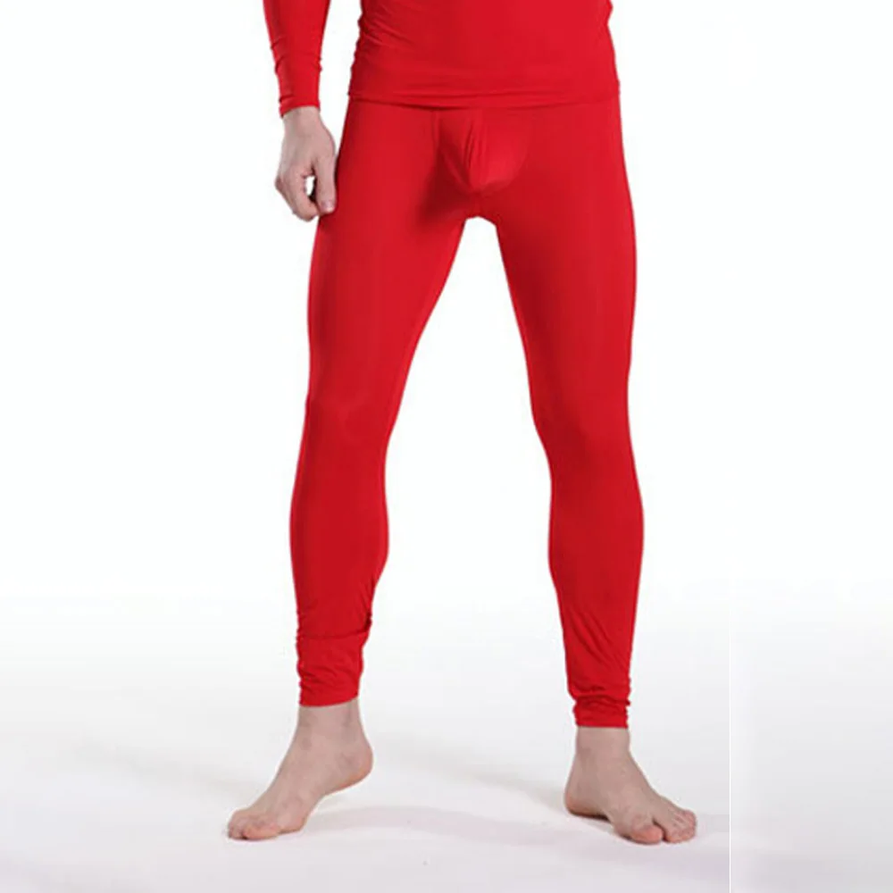 Sexy Men Ice Silk Sheer Elastic Leggings Fitness Tight Long Johns Pants Stretch Bulge Pouch Underpants Male Breathable Stockings