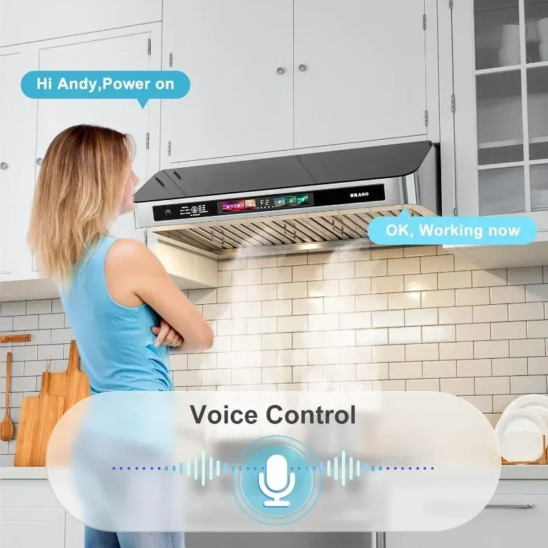 Cabinet Range Hood 36 Inch with Voice/Gesture/Touch Control, 900 CFM Kitchen Hood Vent with 4-Speed Exhaust Fan 2