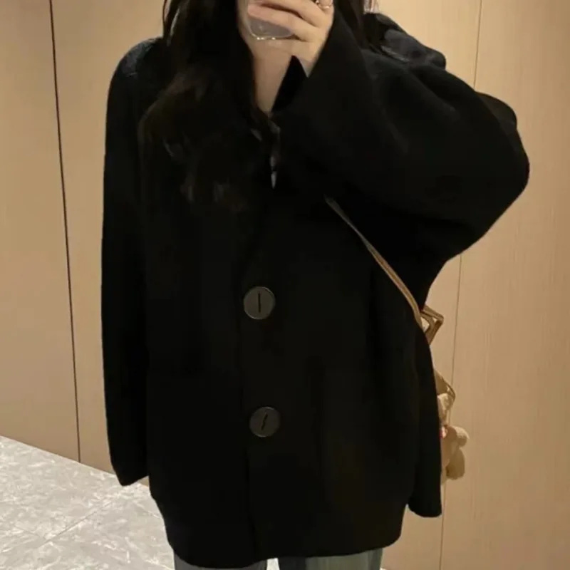 Verdickte Strickjacke mit Kapuze für Herbst und Winter für Damen, neue koreanische Jacke mit lockerem Temperament – Detail 7