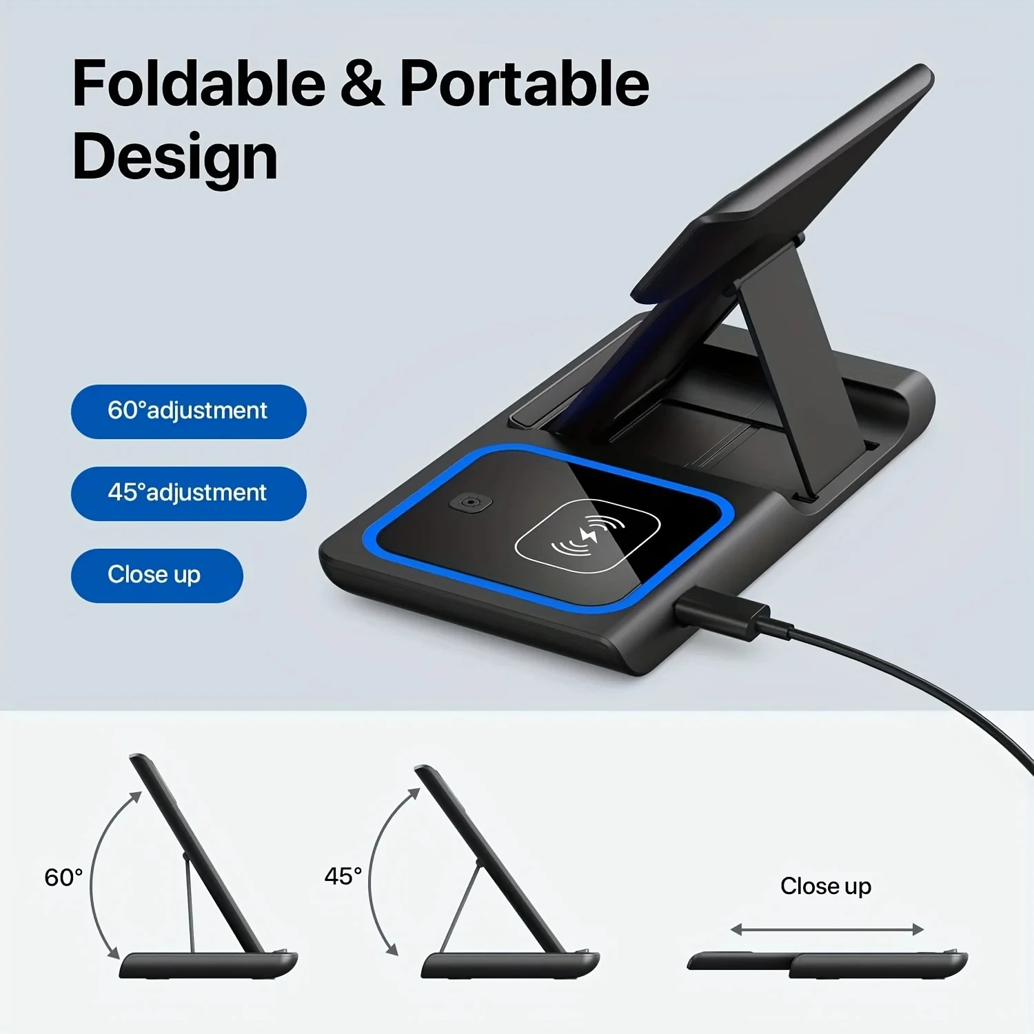 30W 3 in 1 Foldable Wireless Charging Station for iPhone 16 15 14 13 12 11 Apple Watch 9 8 7 6 5 Airpods Pro/3