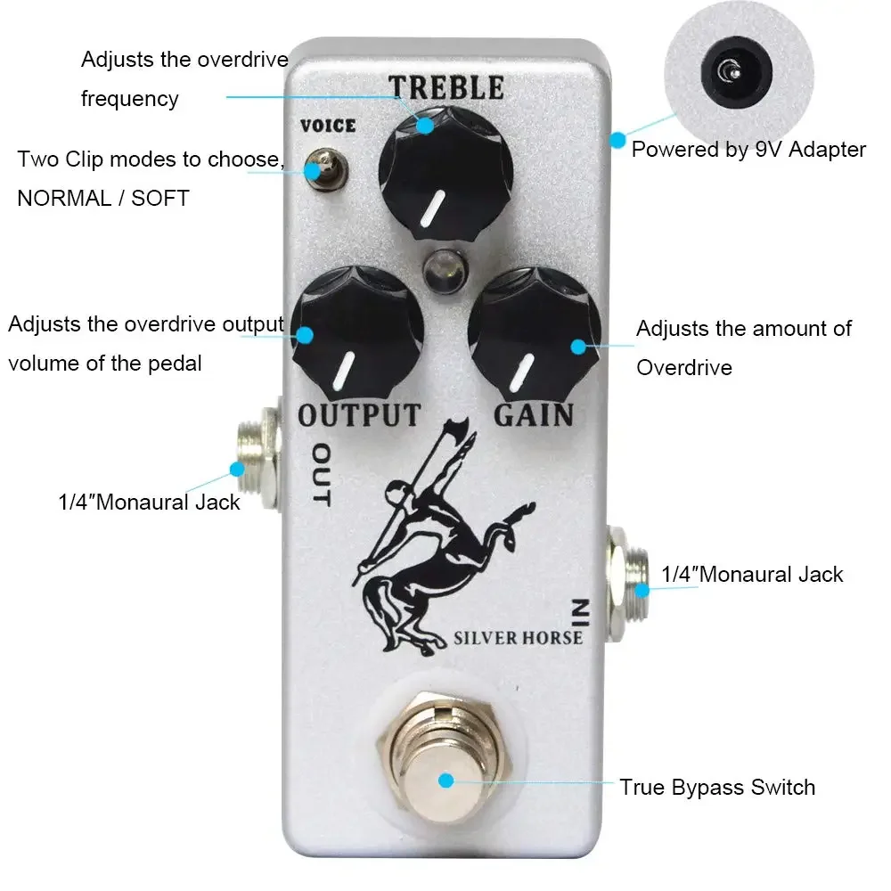 MOSKY Golden/Silver Horse Guitar Overdrive Effect Pedal True