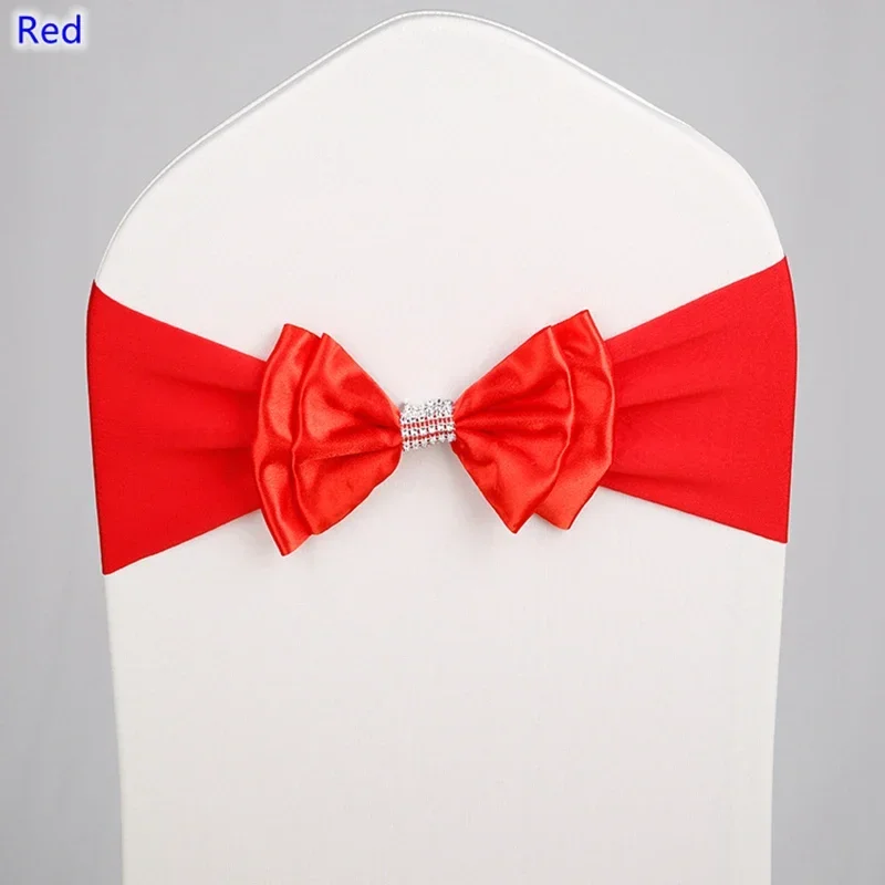 Satin Chair Sashes Wedding Satin Chair Sash Spandex Bow Tie Band Ready Made for Banquet Hotel Birthday Party Luxury Decoration