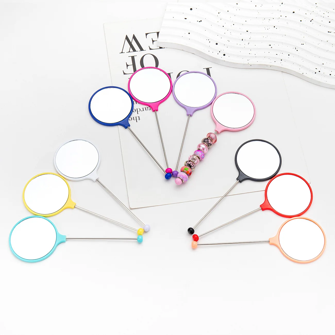 DIY Beaded Mirror Portable Handheld Beadable Bliss Mirrors Makeup Mirror Bookmark for Teachers Student Gift Stationery 40pcs