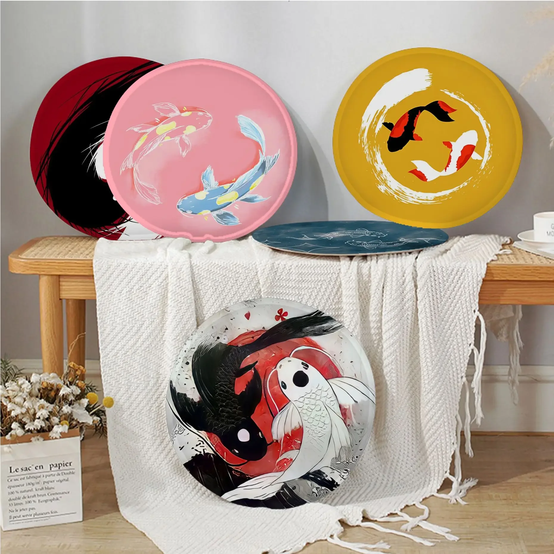 

Fish Taichi Cushion Mat Square Seat Cushion Office Dining Stool Pad Sponge Sofa Mat Non-Slip Seat Mat