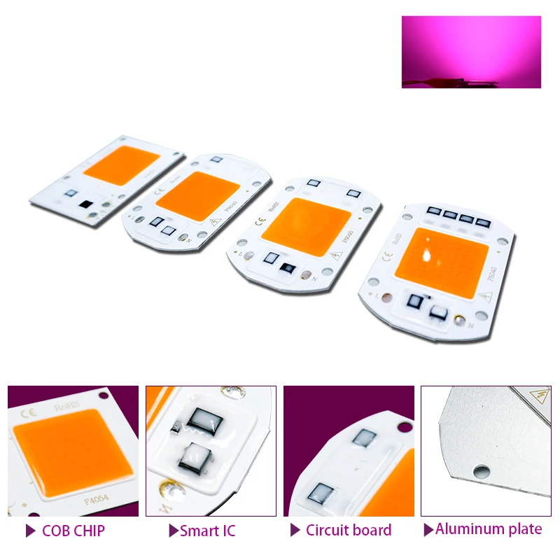 10Pcs/lot LED Grow Light Full Spectrum COB LED Chip AC 110V 220V No Need Driver Phyto Lamp For Indoor Plant Seedling Grow Lamps