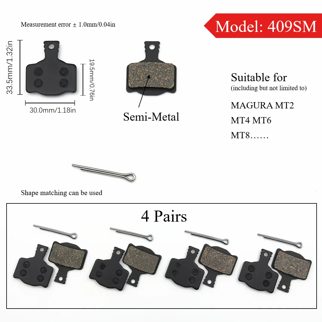 4 Paar Halbmetall-Scheibenbremsbeläge für E-Scooter, Mountainbike und Rennrad für Shimano B01S Deore Sram Level Code Guide Magura Xiaomi – Detail 13