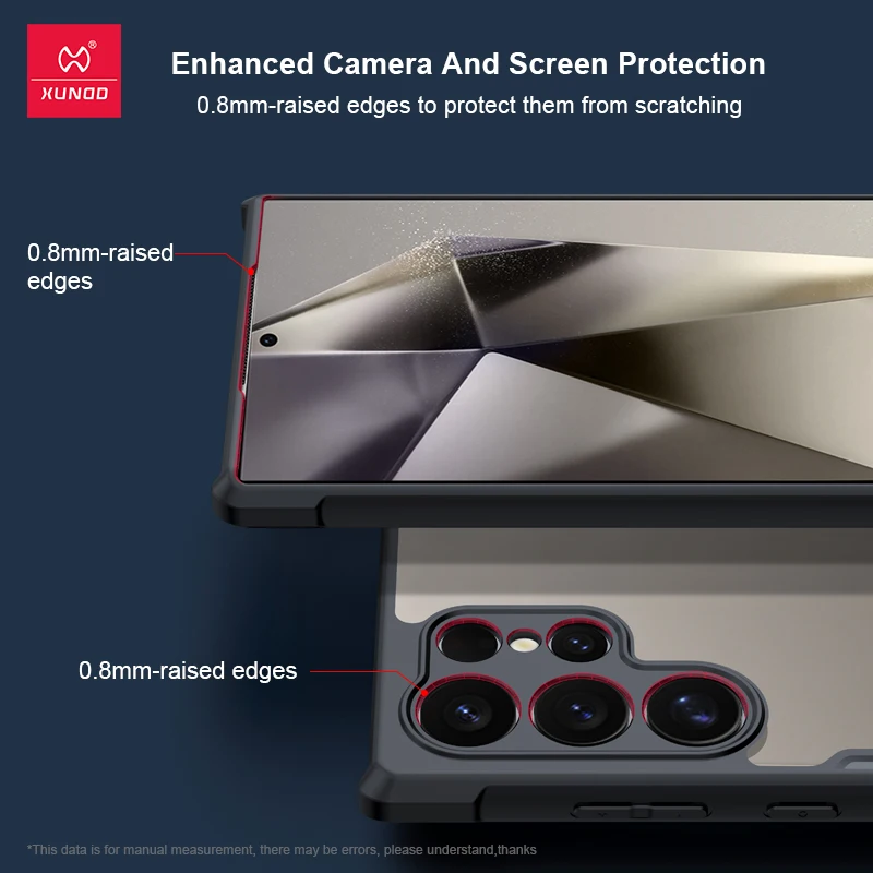 Xundd 케이스 삼성 갤럭시 S24 S25 S26 울트라 S23 S22 S21 노트 20 울트라 S24 플러스 케이스, 에어백 충격 방지 쉘, 후면 투명 커버