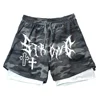 Men's Double Layer 2-in-1 Shorts Summer Gothic High Street Shorts Compression Quick Dry Breathable Fitness Joggers Casual Short 3