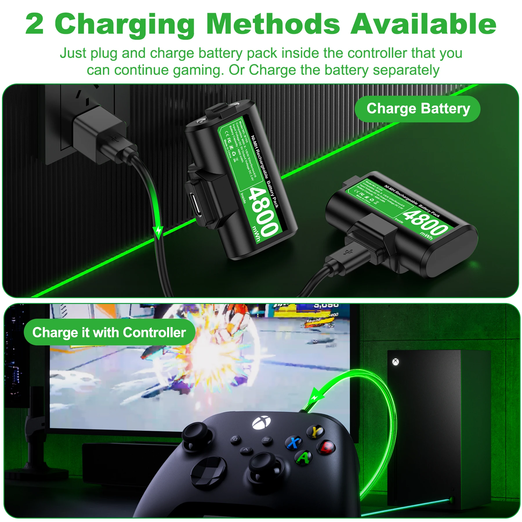 BEBONCOOL B100 2 x4800mWh Rechargeable Battery For Xbox