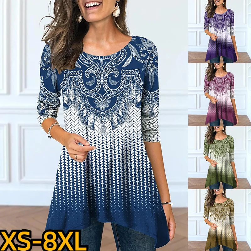

Fashion Long-sleeved Winter Women's Crew-neck Top Loose Tee Vintage T-shirt Autumn Daily Street New Design Printed Pullover
