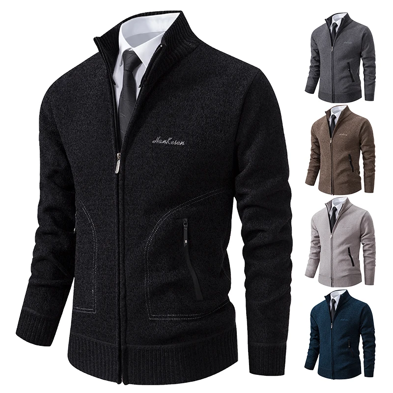2023 Knitwear Spring and Autumn Men's Stand-up Collar Thick Warm Cardigan Sweater Winter Loose Casual Coat 4