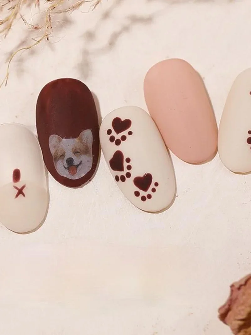 1Pc Schattige Huisdieren Nagelstickers Katten Honden Patroon Kunst Waterstickers Transfers Sticker