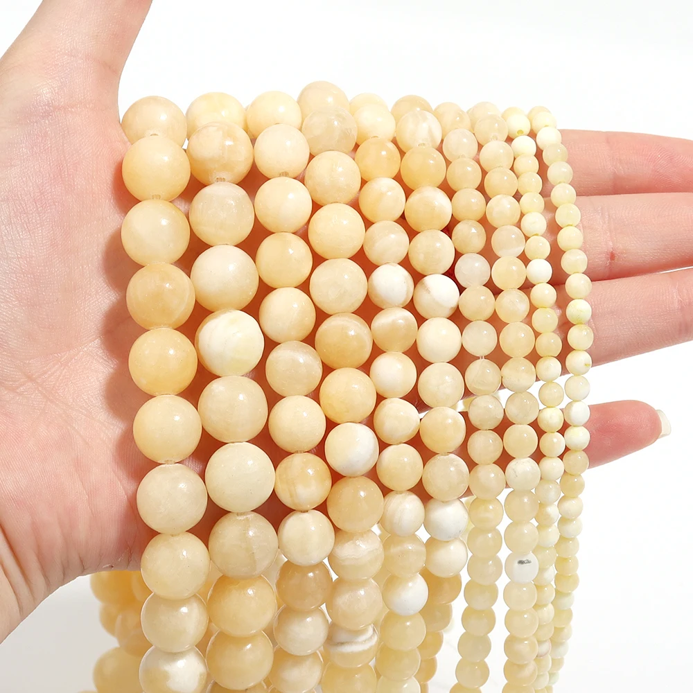 1 Strand Natural Stone Yellow Jade Beads Round Genuine Stone Beading Loose Gemstone for DIY Bracelet Necklace  Jewelry Making